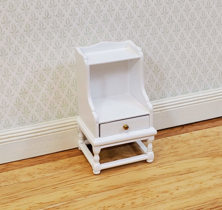 JBM Dollhouse Side Table or Nightstand with Drawer White 1:12 Scale Miniature Furniture - Miniature Crush