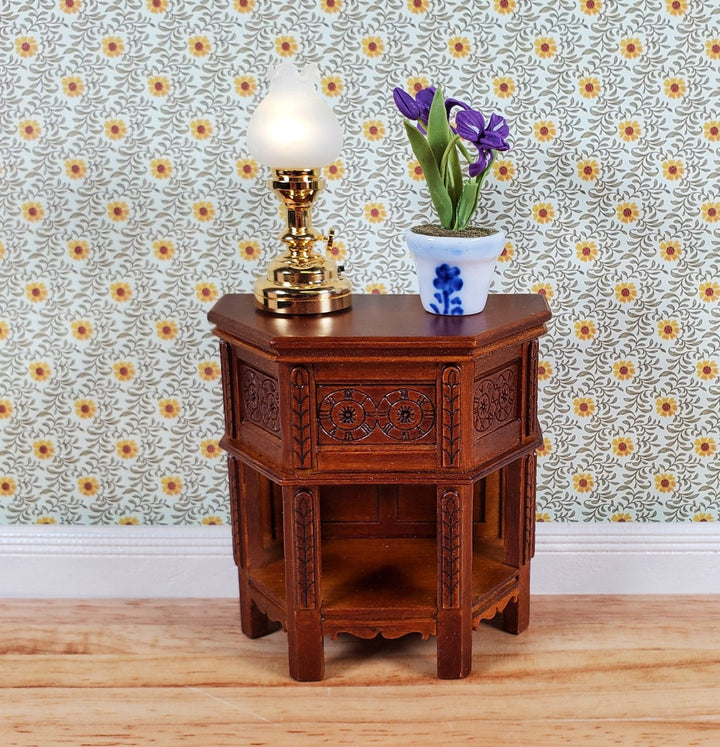 JBM Dollhouse Side Table Tudor Gothic Style Walnut Finish 1:12 Scale Miniature - Miniature Crush