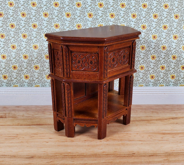 JBM Dollhouse Side Table Tudor Gothic Style Walnut Finish 1:12 Scale Miniature - Miniature Crush