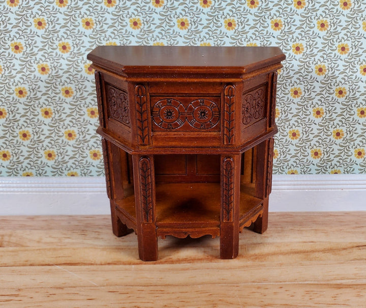 JBM Dollhouse Side Table Tudor Gothic Style Walnut Finish 1:12 Scale Miniature - Miniature Crush