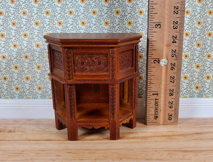 JBM Dollhouse Side Table Tudor Gothic Style Walnut Finish 1:12 Scale Miniature - Miniature Crush