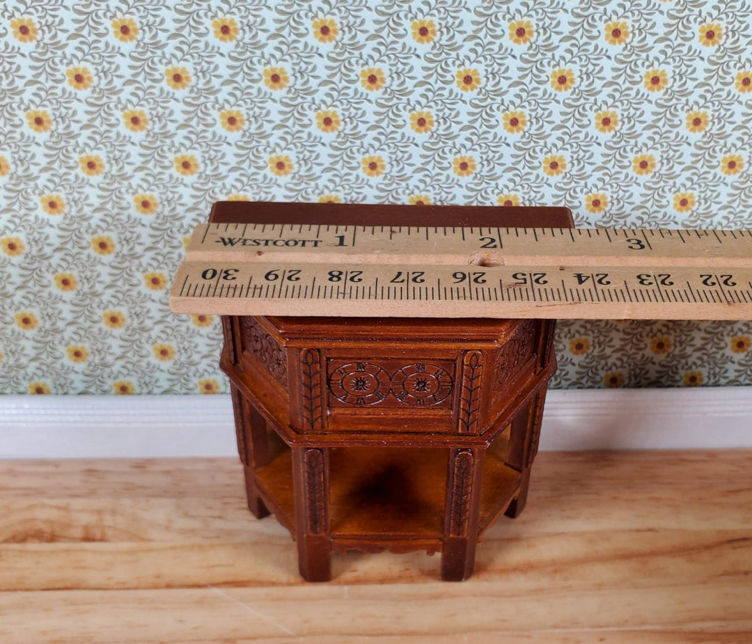 JBM Dollhouse Side Table Tudor Gothic Style Walnut Finish 1:12 Scale Miniature - Miniature Crush