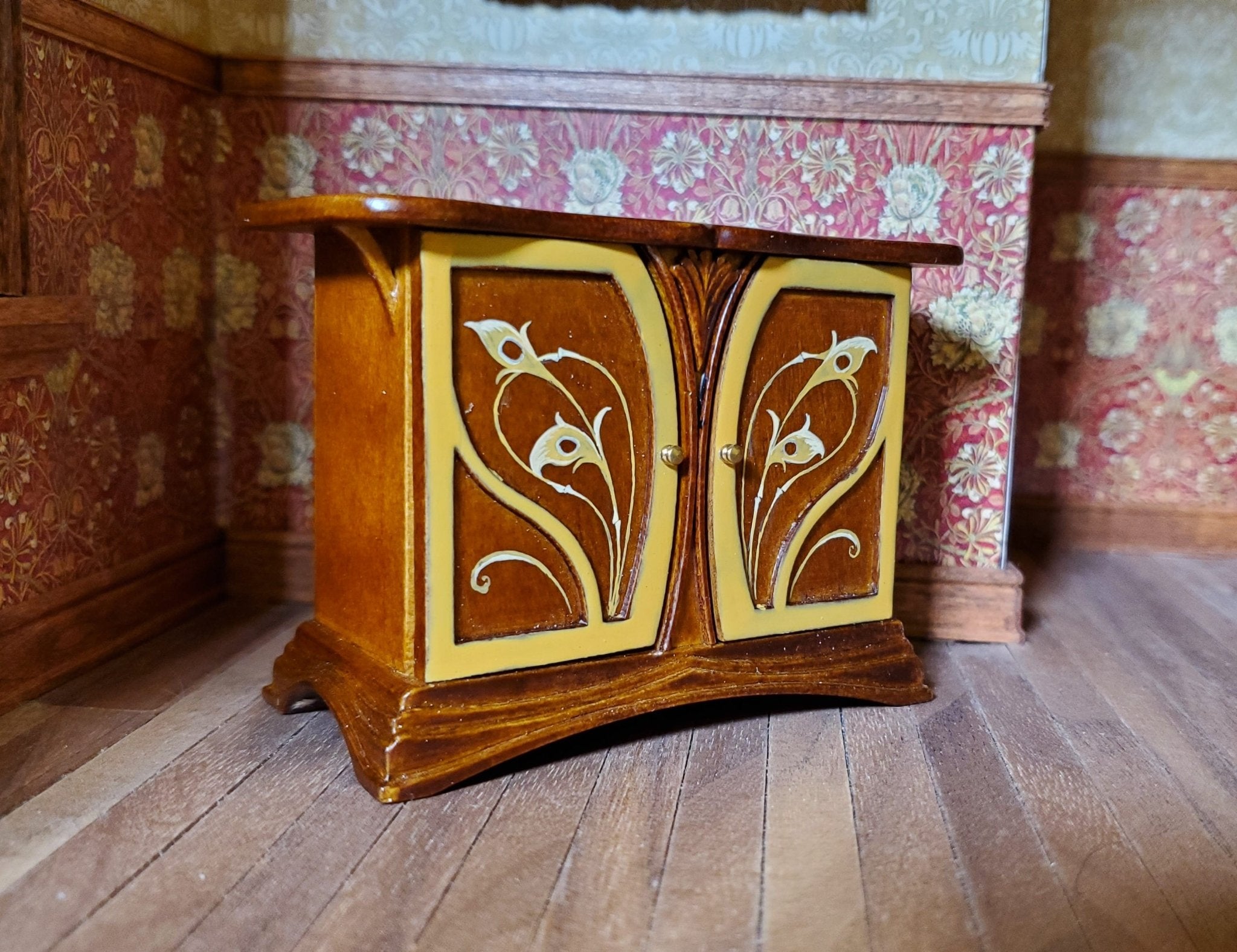 Art Nouveau miniature retail 1/12 scale mahogany sideboard