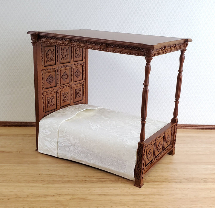 JBM Dollhouse Tudor English Bed Large 1:12 Miniature Furniture Walnut Finish - Miniature Crush