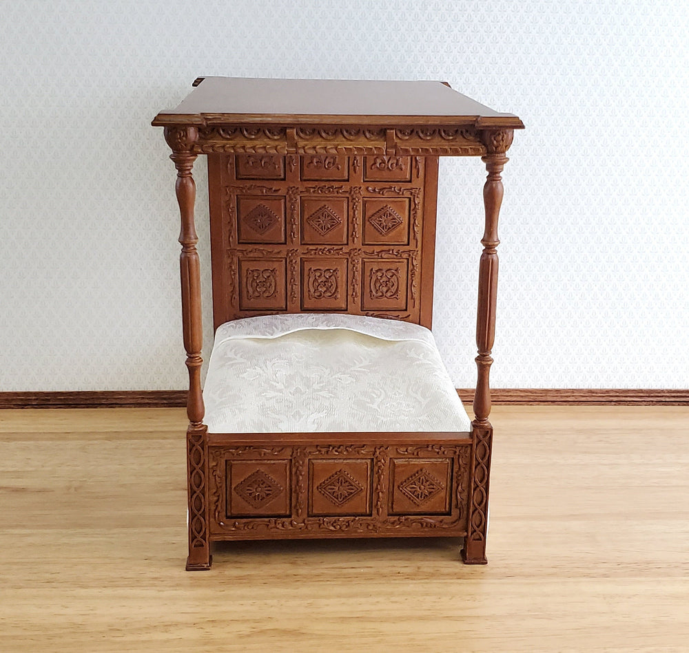 JBM Dollhouse Tudor English Bed Large 1:12 Miniature Furniture Walnut Finish - Miniature Crush