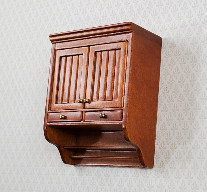 JBM Dollhouse Upper Kitchen Cabinet Walnut Finish 1:12 Scale Hanging Cabinet - Miniature Crush