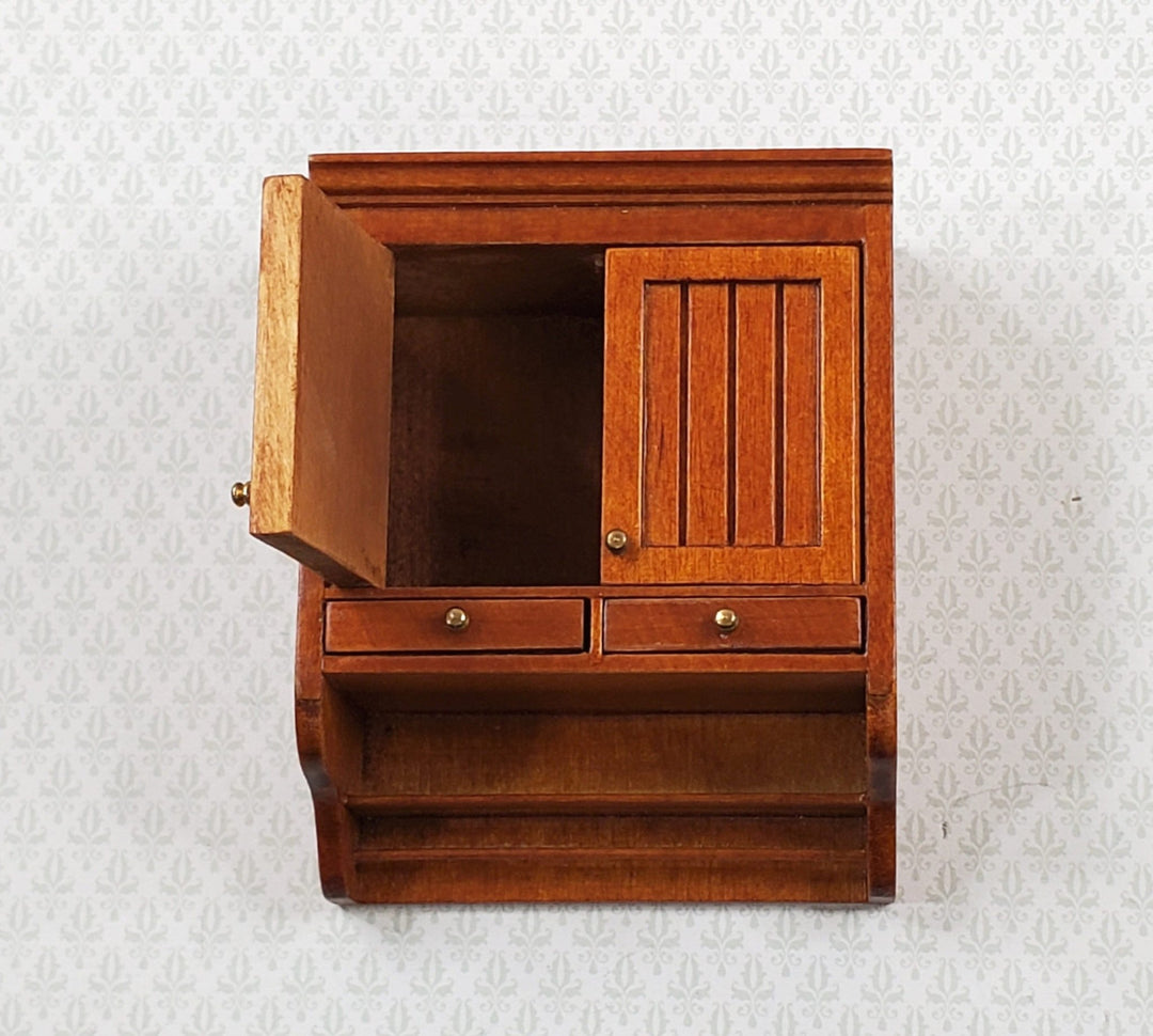 JBM Dollhouse Upper Kitchen Cabinet Walnut Finish 1:12 Scale Hanging Cabinet - Miniature Crush