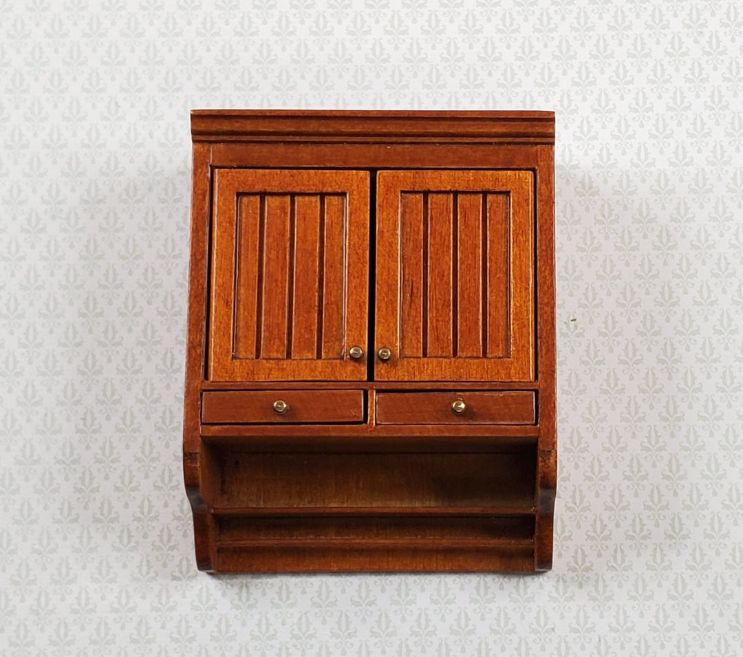 JBM Dollhouse Upper Kitchen Cabinet Walnut Finish 1:12 Scale Hanging Cabinet - Miniature Crush