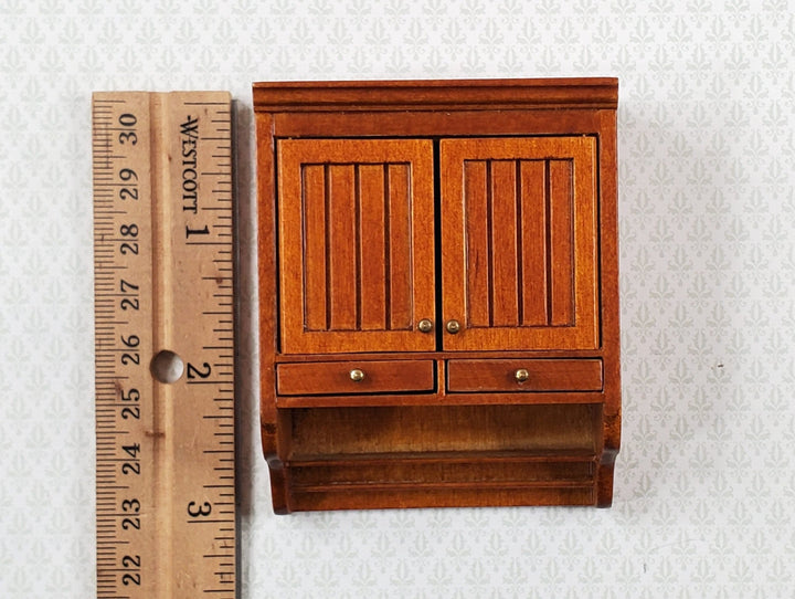 JBM Dollhouse Upper Kitchen Cabinet Walnut Finish 1:12 Scale Hanging Cabinet - Miniature Crush
