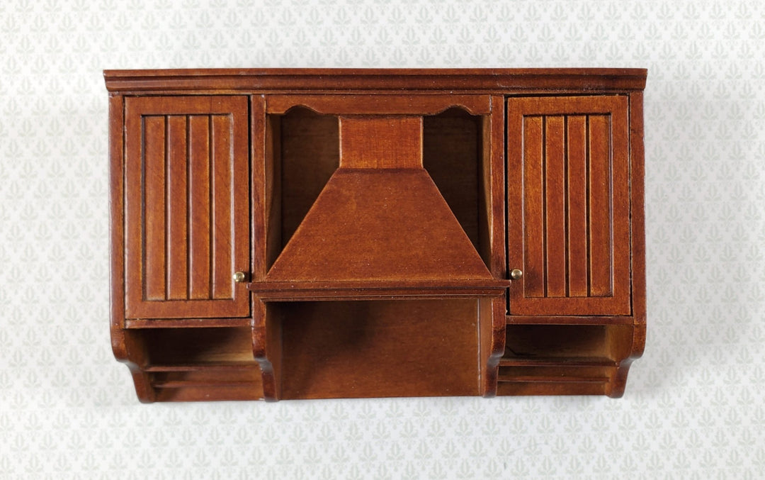 JBM Dollhouse Upper Kitchen Cabinet with Stove Hood Walnut 1:12 Scale Cupboard - Miniature Crush