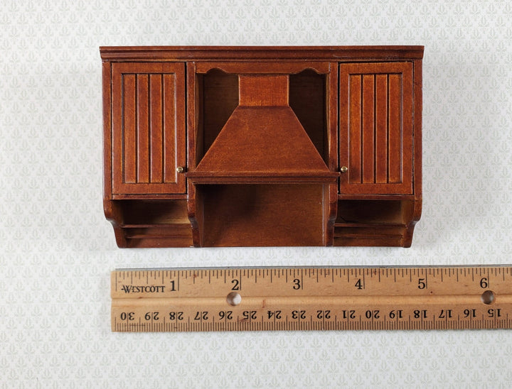 JBM Dollhouse Upper Kitchen Cabinet with Stove Hood Walnut 1:12 Scale Cupboard - Miniature Crush