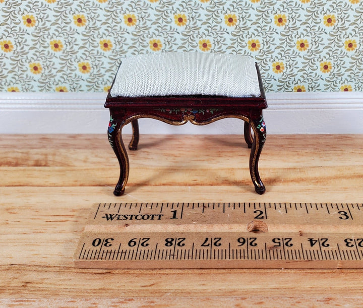 JBM Dollhouse Vanity Stool Bench Mahogany Finish Hand Painted Detail 1:12 Scale Furniture - Miniature Crush