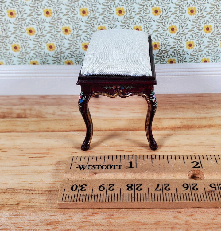 JBM Dollhouse Vanity Stool Bench Mahogany Finish Hand Painted Detail 1:12 Scale Furniture - Miniature Crush