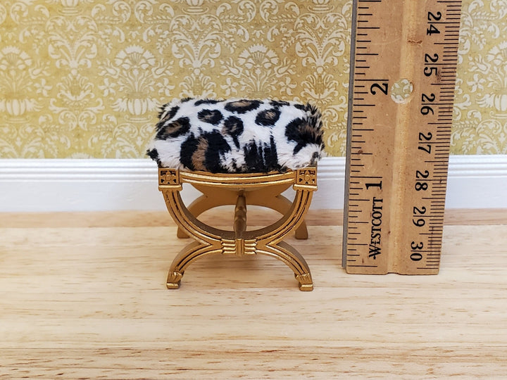 JBM Dollhouse Vanity Stool Bench Wood Animal Print Seat 1:12 Scale Miniature Furniture - Miniature Crush