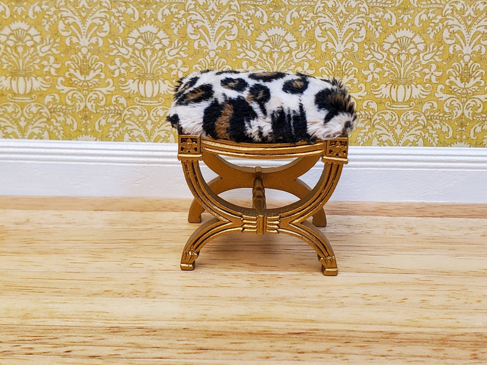 JBM Dollhouse Vanity Stool Bench Wood Animal Print Seat 1:12 Scale Miniature Furniture - Miniature Crush