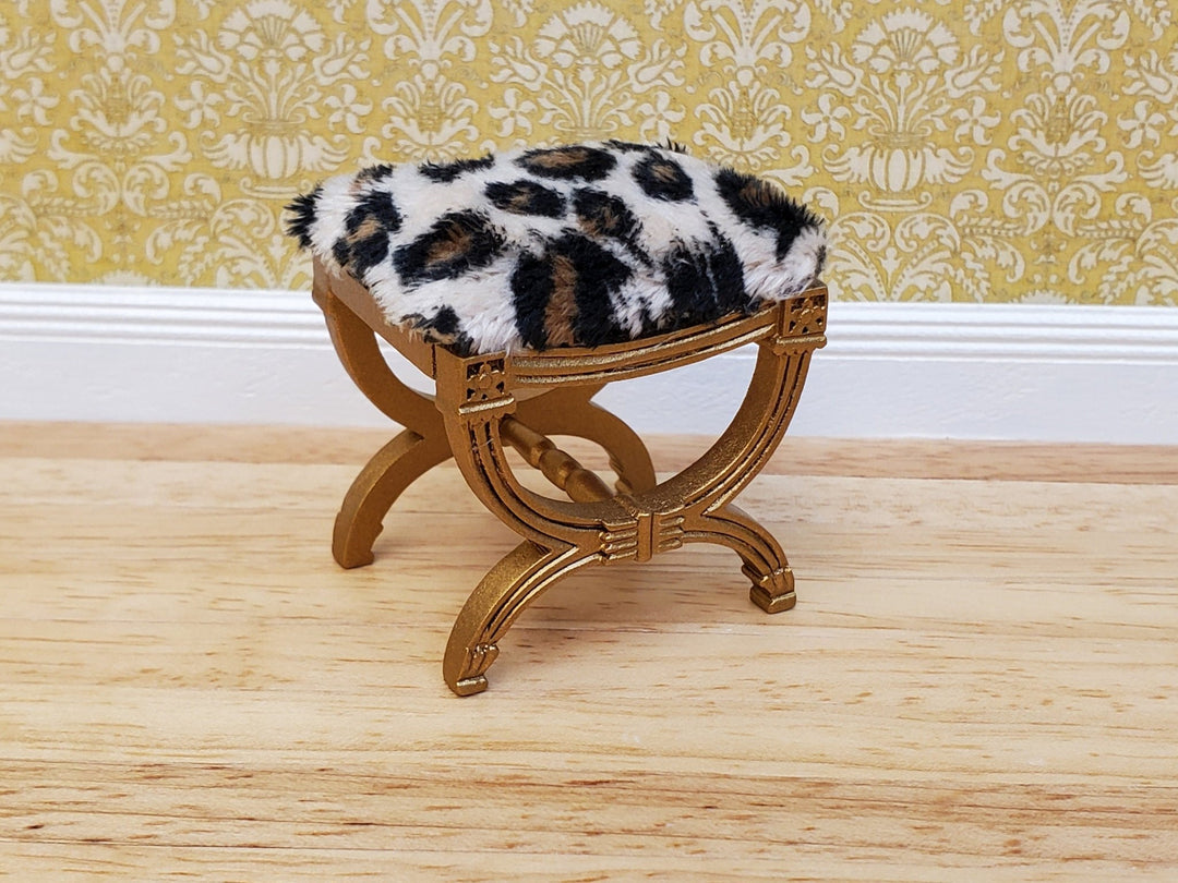 JBM Dollhouse Vanity Stool Bench Wood Animal Print Seat 1:12 Scale Miniature Furniture - Miniature Crush