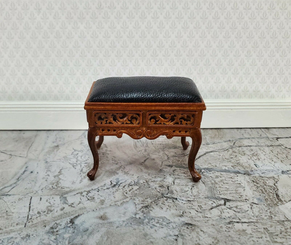 JBM Dollhouse Vanity Stool Bench Wood Faux Leather Seat 1:12 Scale Furniture - Miniature Crush