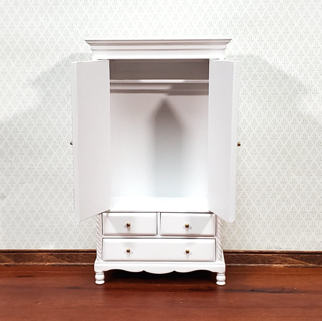 JBM Dollhouse Wardrobe Closet Wood with a White Finish 1:12 Scale Miniature Furniture - Miniature Crush