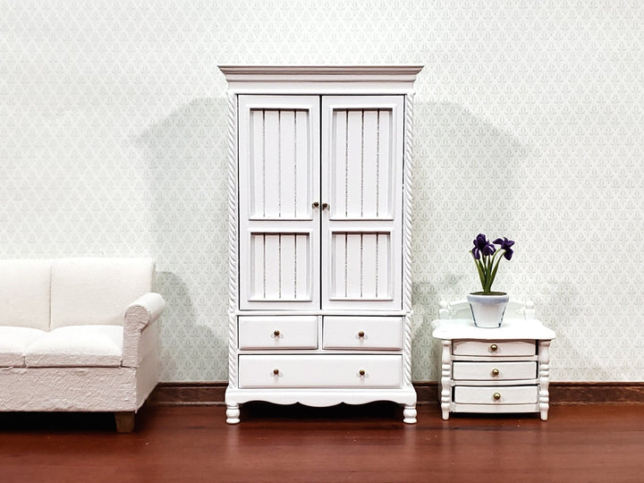 JBM Dollhouse Wardrobe Closet Wood with a White Finish 1:12 Scale Miniature Furniture - Miniature Crush