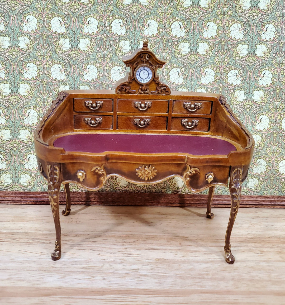 JBM Dollhouse Writing Louis XV Bombe Style Furniture 1:12 Scale Miniature Walnut Finish - Miniature Crush