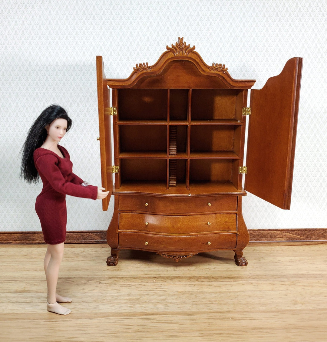 JBM Dutch Baby House Cabinet Dollhouse Large 1:12 Scale Miniature Walnut Finish - Miniature Crush
