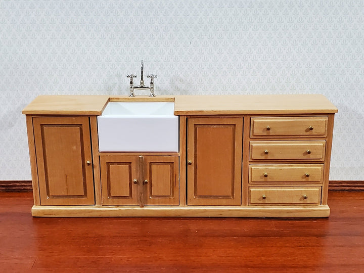 JBM Kitchen Sink Farmhouse Style for Dollhouse Light Oak Finish 1:12 Scale Miniature Furniture - Miniature Crush