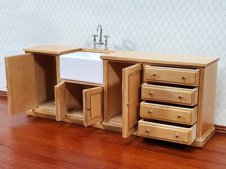 JBM Kitchen Sink Farmhouse Style for Dollhouse Light Oak Finish 1:12 Scale Miniature Furniture - Miniature Crush