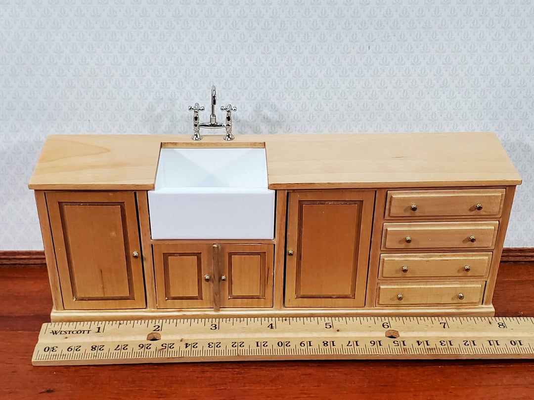 JBM Kitchen Sink Farmhouse Style for Dollhouse Light Oak Finish 1:12 Scale Miniature Furniture - Miniature Crush