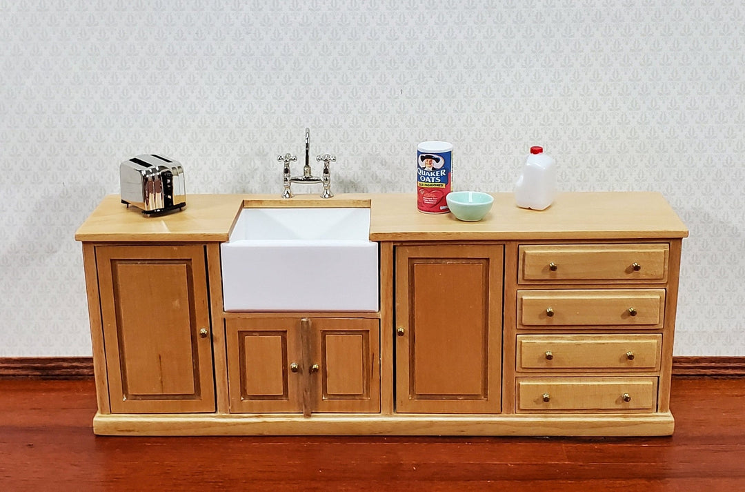 JBM Kitchen Sink Farmhouse Style for Dollhouse Light Oak Finish 1:12 Scale Miniature Furniture - Miniature Crush