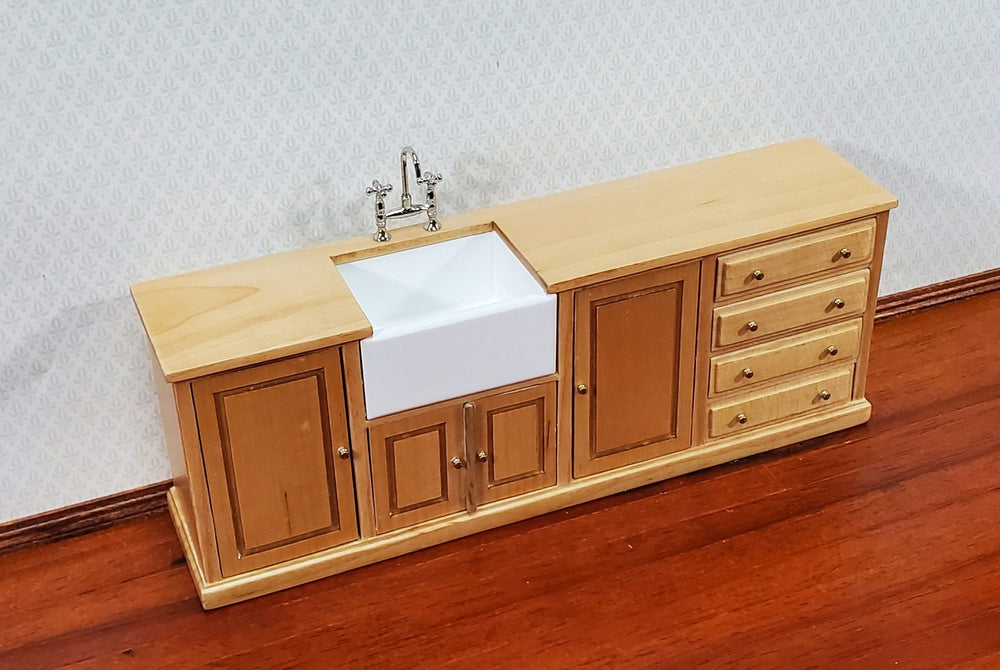 JBM Kitchen Sink Farmhouse Style for Dollhouse Light Oak Finish 1:12 Scale Miniature Furniture - Miniature Crush