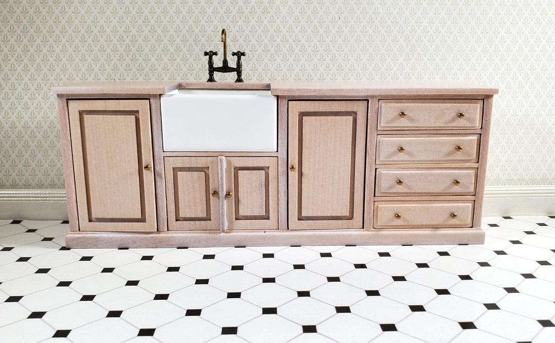 JBM Kitchen Sink Farmhouse Style for Dollhouse White Wash Finish 1:12 Scale Miniature - Miniature Crush