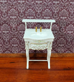 JBM Miniature Bathroom Sink Small White & Gold Baroque Style 1:12 Scale Dollhouse - Miniature Crush