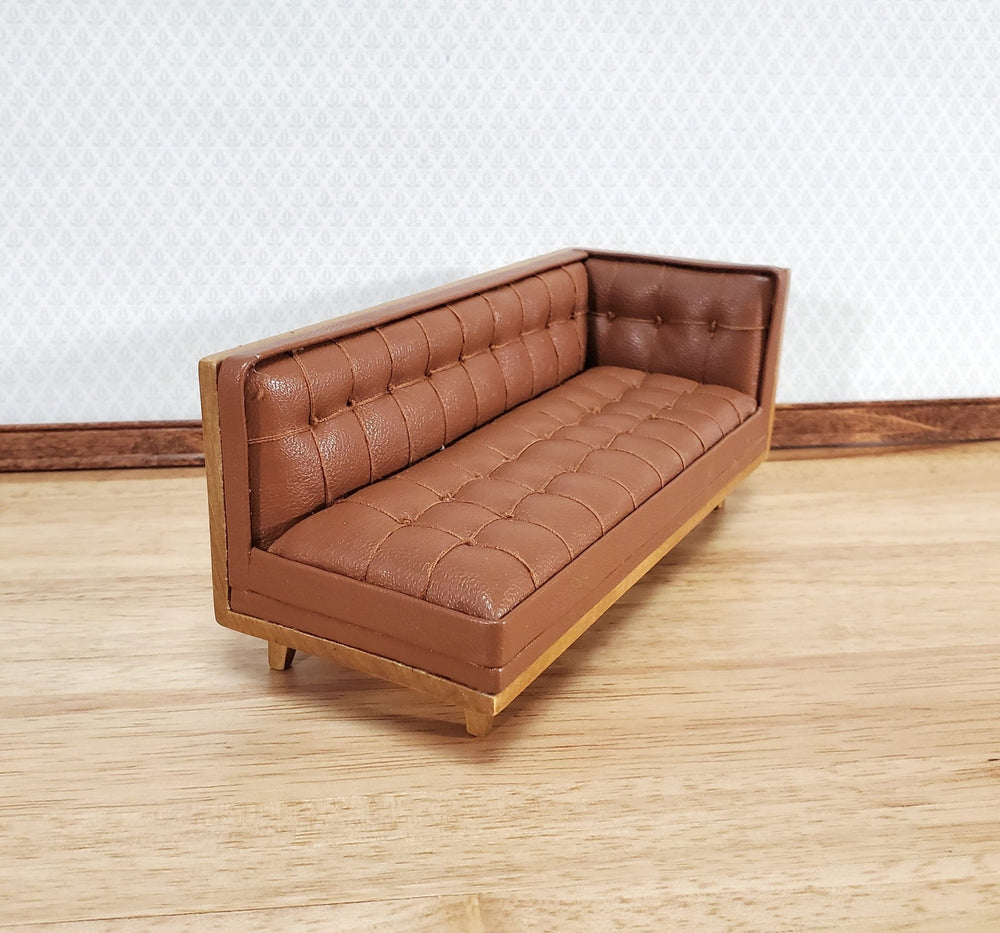 JBM Miniature Chase Sofa Mid Century Modern 1:12 Scale Couch Furniture Faux Leather - Miniature Crush