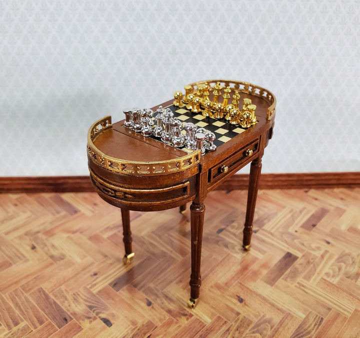 JBM Miniature Chess Table Set with Chess Pieces and Storage Drawers 1:12 Scale Dollhouse - Miniature Crush