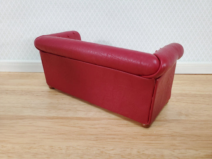 JBM Miniature Chesterfield Sofa Red Tufted Faux Leather 1:12 Scale Dollhouse Furniture - Miniature Crush