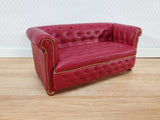 JBM Miniature Chesterfield Sofa Red Tufted Faux Leather 1:12 Scale Dollhouse Furniture - Miniature Crush