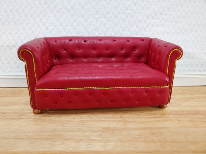 JBM Miniature Chesterfield Sofa Red Tufted Faux Leather 1:12 Scale Dollhouse Furniture - Miniature Crush