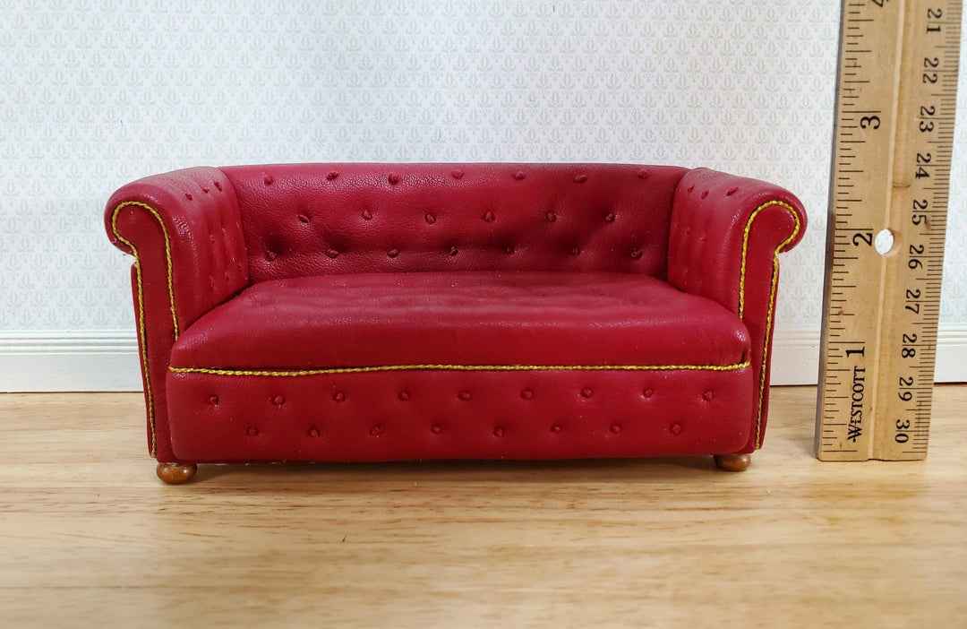 JBM Miniature Chesterfield Sofa Red Tufted Faux Leather 1:12 Scale Dollhouse Furniture - Miniature Crush