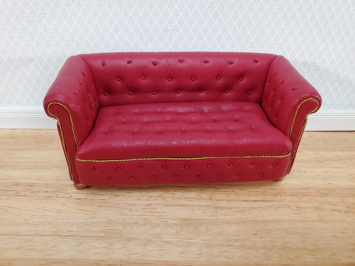 JBM Miniature Chesterfield Sofa Red Tufted Faux Leather 1:12 Scale Dollhouse Furniture - Miniature Crush