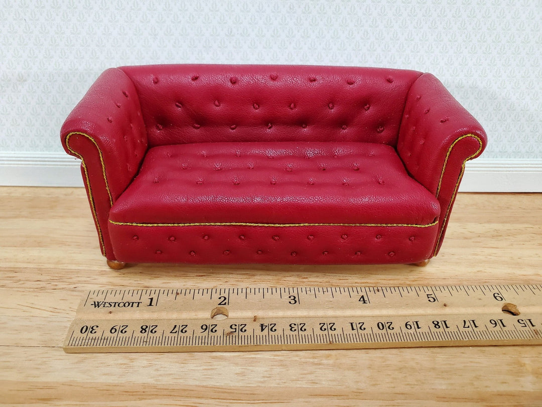 JBM Miniature Chesterfield Sofa Red Tufted Faux Leather 1:12 Scale Dollhouse Furniture - Miniature Crush