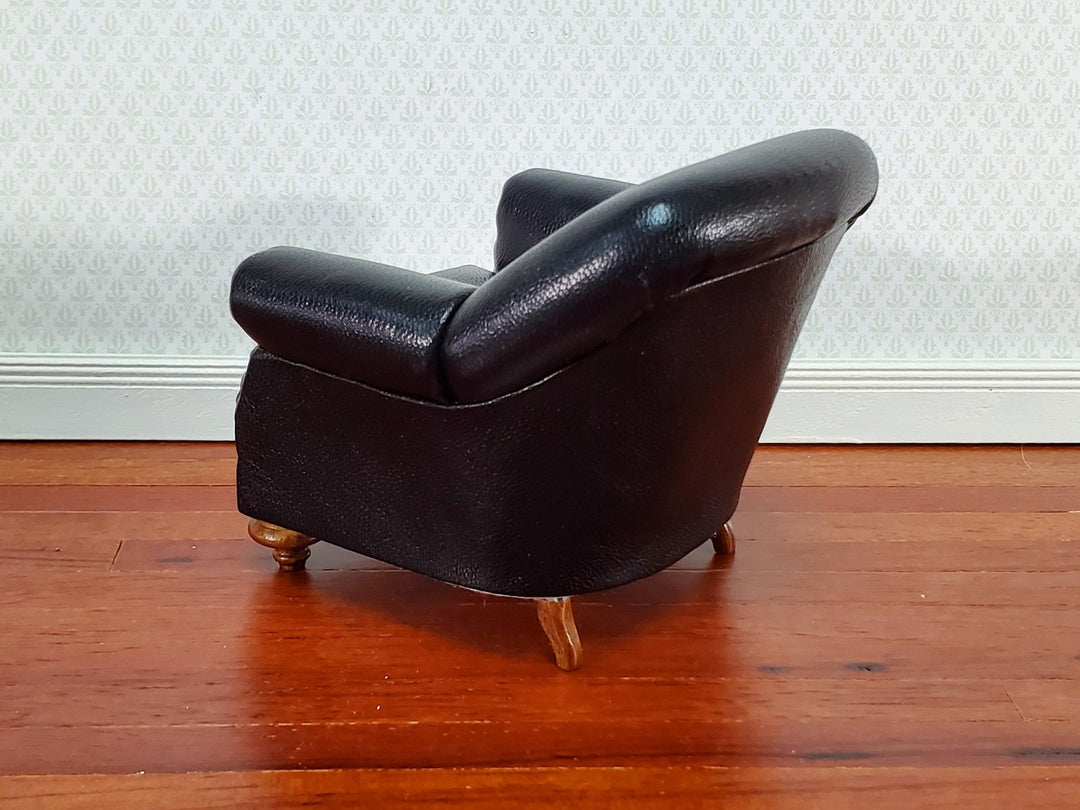 JBM Miniature Club Chair Black Tufted Faux Leather 1:12 Scale Dollhouse Furniture - Miniature Crush