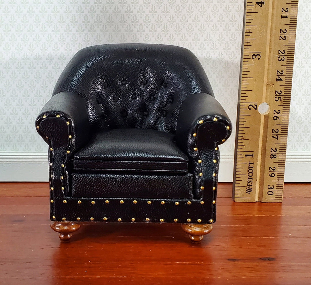 JBM Miniature Club Chair Black Tufted Faux Leather 1:12 Scale Dollhouse Furniture - Miniature Crush