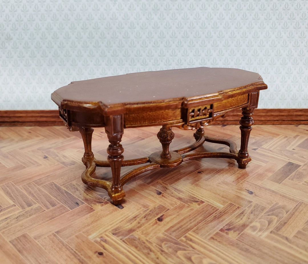 JBM Miniature Coffee Table Victorian Style Walnut Finish 1:12 Scale Dollhouse Furniture - Miniature Crush