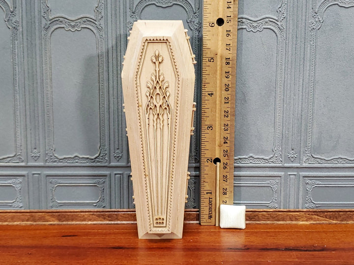 JBM Miniature Coffin Ornate Opens Lined Unpainted Wood Dollhouse 6" Long - Miniature Crush