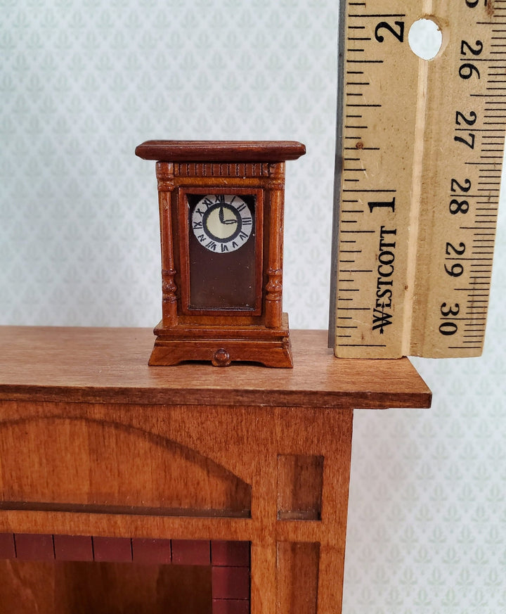 JBM Miniature Mantle Clock Small Walnut Finish 1:12 Scale Dollhouse - Miniature Crush