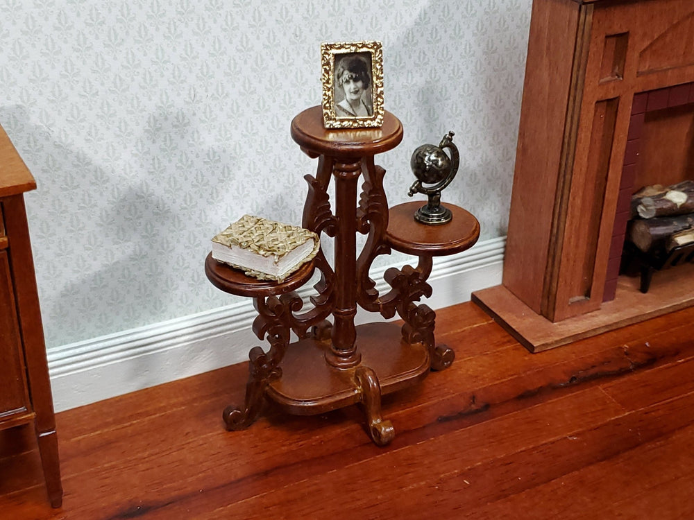 JBM Miniature Plant Stand Victorian Style Walnut Finish 1:12 Scale Dollhouse Furniture - Miniature Crush