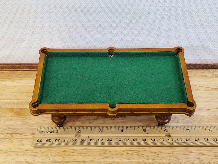 JBM Miniature Pool Table with Cues Balls Large 1:12 Scale Dollhouse Walnut Finish - Miniature Crush