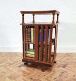 JBM Miniature Revolving Bookcase Library Stand 1:12 Dollhouse Furniture Walnut Finish - Miniature Crush