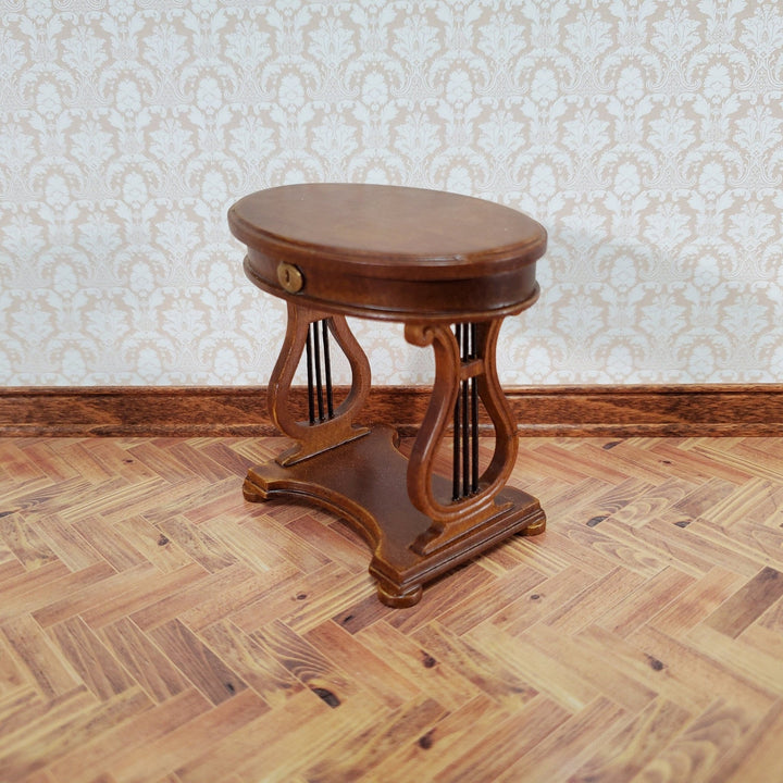 JBM Miniature Sewing Table Oval 1:12 Scale Miniature Furniture Walnut Finish - Miniature Crush