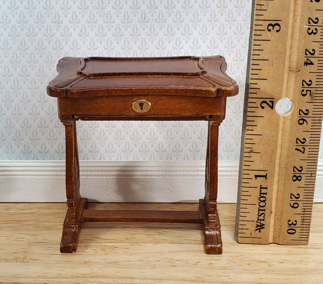 JBM Miniature Sewing Table w/ Pull Out Tray 1:12 Scale Miniature Furniture Walnut Finish - Miniature Crush